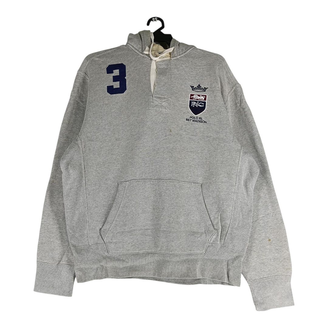 90s Polo by Ralph Lauren グレー ネイビー パーカー Vintage 90's Polo Ralph Lauren Grey Large Sweatshirt Ralph Lauren