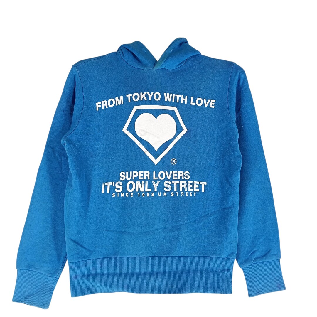 Vintage Superlover Japanese Brand Blue Small Hoodie Sweater From