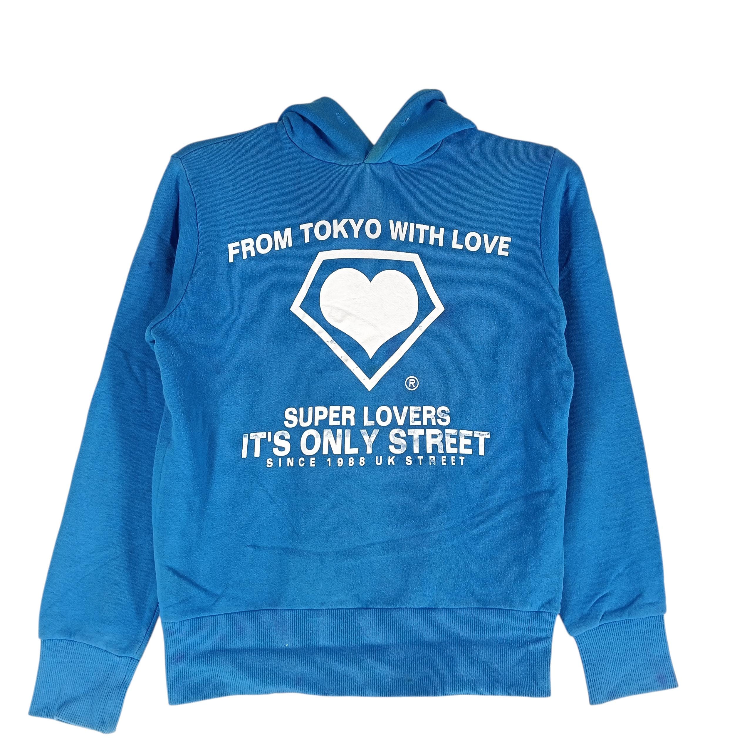 Vintage Superlover Japanese Brand Blue Small Hoodie Sweater From