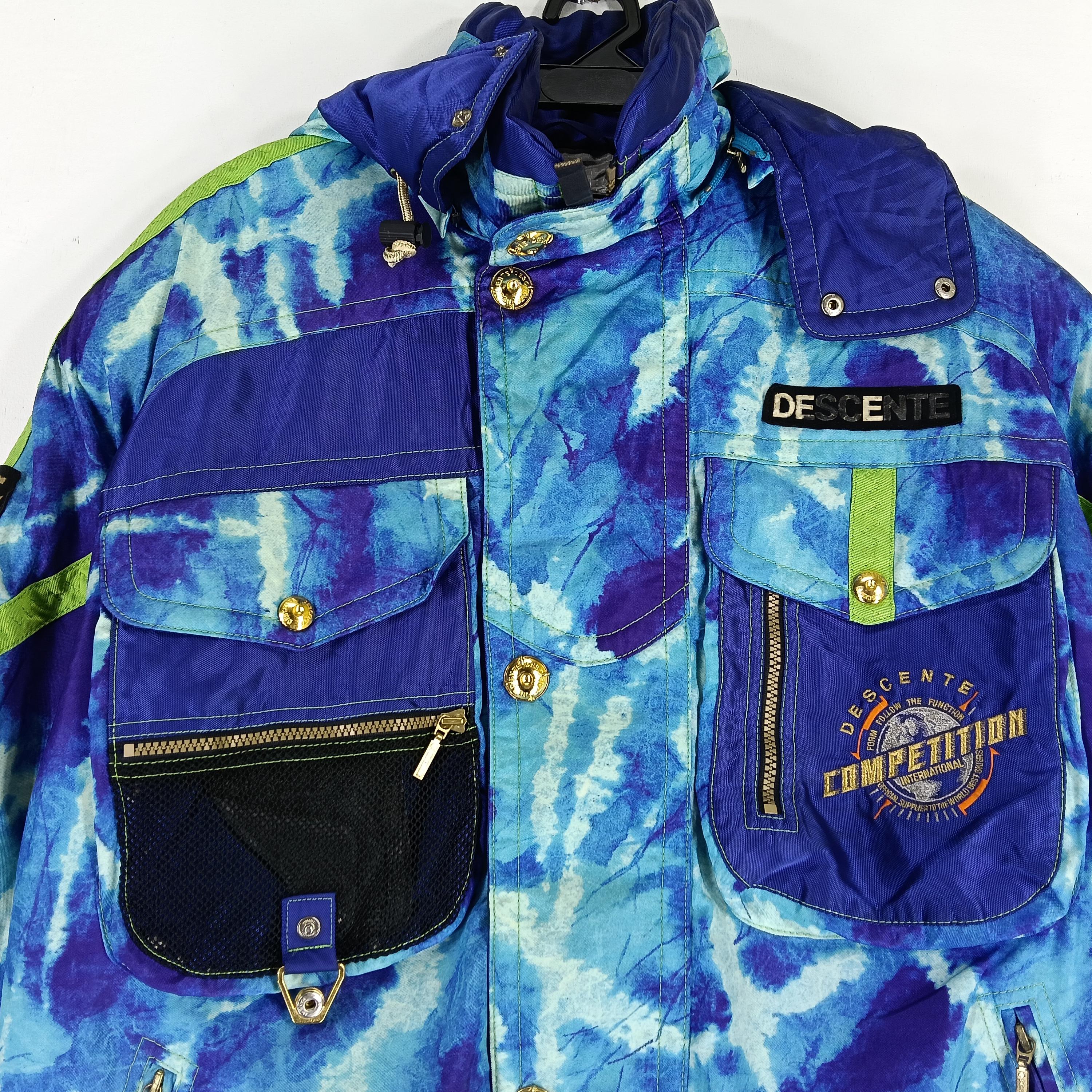 Vintage 90's Descente Ski Jacket Blue Overprint Multipocket Large