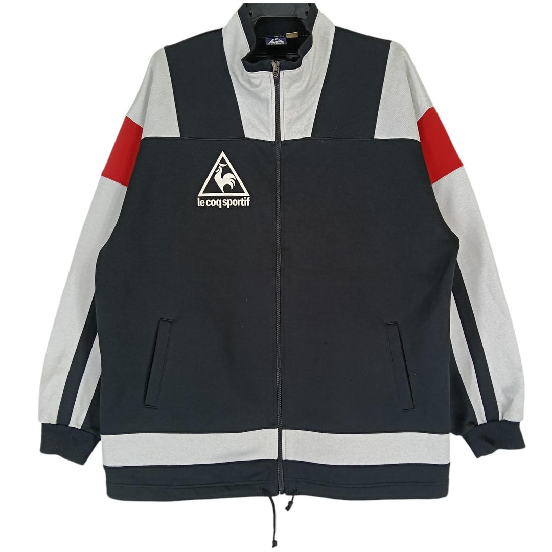Vintage 90's Le Coq Sportif Track Top Jacket Large Black Gray