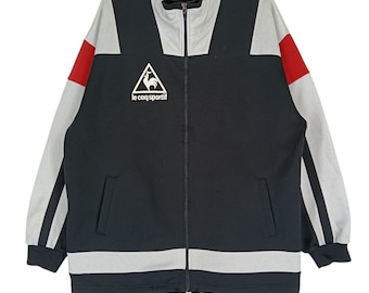 Vintage jaren 90 Le Coq Sportif trainingsjack groot zwart grijs veelkleurig jack Le Coq Sportif-rits Le Coq Sportif-logojack maat L