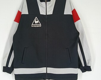 Vintage 90's Le Coq Sportif Track Top Jacket Large Black Gray