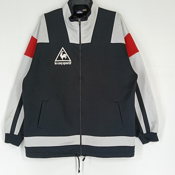 Vintage 90's Le Coq Sportif Track Top Jacket Large Black Gray