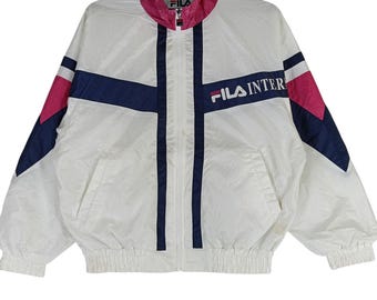 Vintage 90's Fila Biella Italia White Large Windbreaker Fila Zipper Jacket Sportswear Windbreaker Jacket Fila Size L