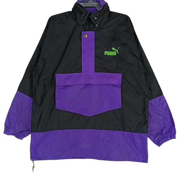 Vintage 90's Puma Anorak Black Purple Windbreaker Puma Logo