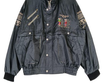 Vintage 90&#39;s NGK The Winning Spark Black Large Jacket Motorcycle Zipper Button Jacket Riders Jacket Racing International Racing Team Size L