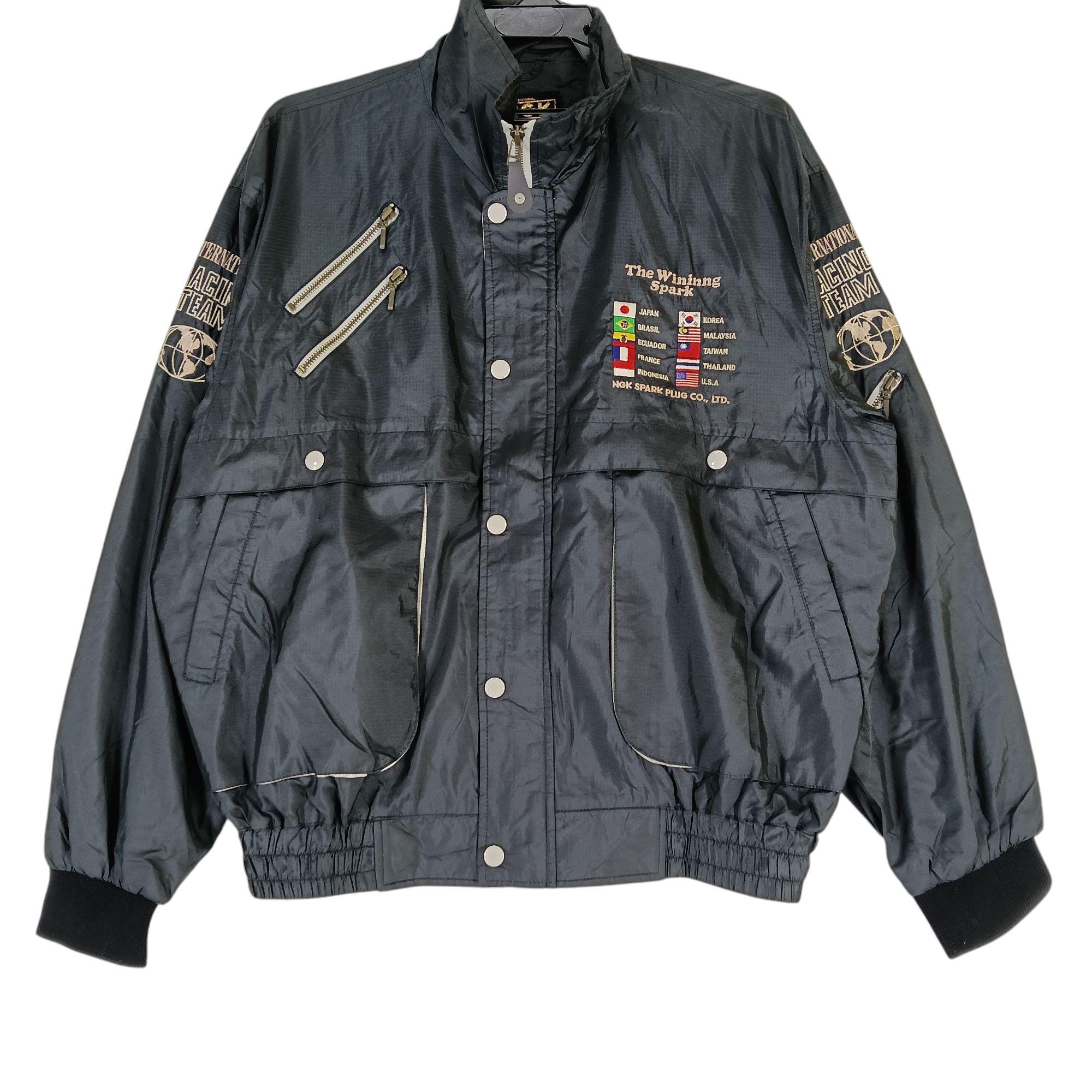 Vintage 90's NGK the Winning Spark Black Large Jacket Motorcycle