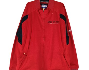 Jaqueta vintage vermelha do Kansas City Chiefs, time de futebol americano, tamanho 3XL. Jaqueta corta-vento com zíper do Kansas City Chiefs, jaqueta da NFL, tamanho 3XL.