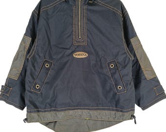 Kurtka Vintage 90's Yodina Black, średnia, sportowa, z kapturem, kurtka typu anorak, z półsuwakiem, rozmiar M