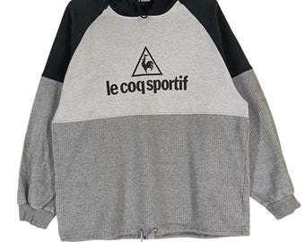 Vintage 90's Le Coq Sportif Hooded Gray White Large Jacket Le Coq Sportif Logo Sportwear Pullover Crewneck Sweater Size L