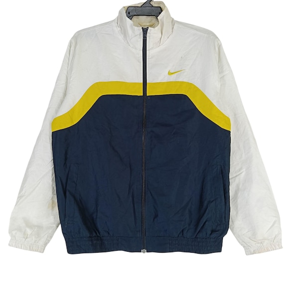 blue yellow and white nike windbreaker