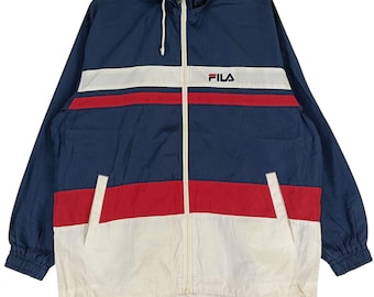 Vintage 90's Fila Biella Italia Navy Blue Multicolor Large Windbreaker Fila Sportwear Sport Zipper Jacket Fila Windbreaker Jacket Size L