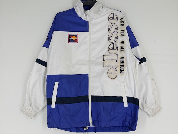 Vintage 90's Ellesse Blue White Large Windbreaker Ellesse Italia