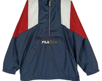Vintage jaren 90 Fila Biella Italia marineblauwe rode anorak groot windjack Fila veelkleurig windjack maat L
