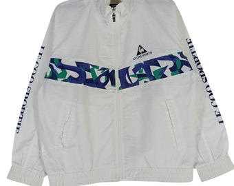 Vintage 90's Le Coq Sportif Logo White Large Windbreaker Le Coq Sportif Jacket Zipper Sportwear Sport Windbreaker Size L
