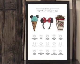 DVC Resort Bucket List - Checklist for Disney Vacation Club resorts & hotels - Perfect gift for anyone that loves Disney