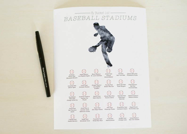 Baseball Stadium Bucket List MLB Ballparks Checklist Wall Etsy