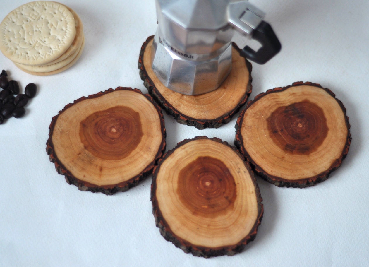 Wooden coasters tree branch coasters Oak wood Coasters Etsy