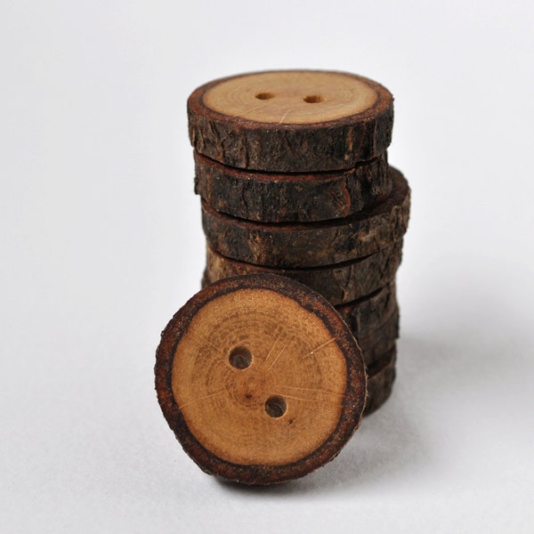 Oak  wooden button handmade and handcrafted from a tree branch wood .. 2 holes... 15/16 inches... set of 8