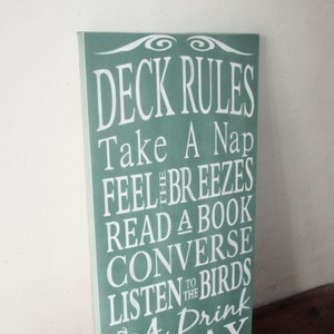 Deck Rules Sign 12 x 24 You Pick Colors