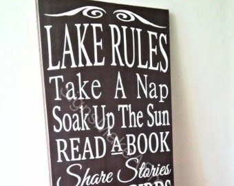 Lake Rules Wood Sign, You Pick Color