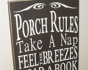 Porch Decor Porch Rules Sign Typography Subway Art Wooden Sign 12 x 24 You Pick Colors