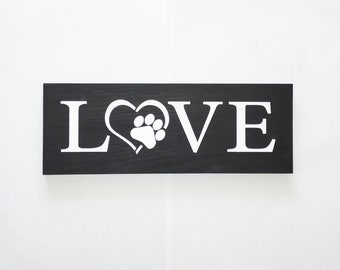Animal Rescue Love sign with paw print Black and White, Dog Cat Lover