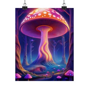 Psychedelic Magic Mushroom Vertical Posters, Trippy Room Decor, Unique Wall Art Print, Hippie Dorm Decoration, Vibrant College Poster, Retro