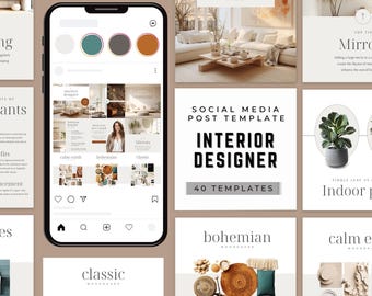 Social Media Post Template for Interior Design – 40 Canva Digital Downloads – Marketing & Promotion Tool for Interior Decorators, Stylists