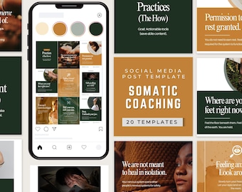Modelli per social media di coaching somatico, professionisti del benessere, regolazione del sistema nervoso (download digitale)