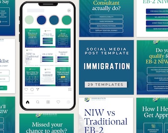 Modelli per social media sull'immigrazione, post per Instagram di consulenti visti, modelli Canva per aziende di immigrazione, post di agenzie visti