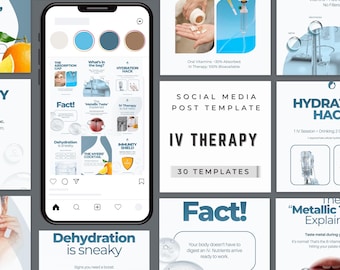 Modelli per social media per la terapia endovenosa, post per Canva in ambito dermatologico e di centri benessere (download digitale)