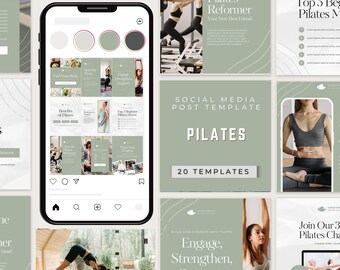 Pilates Social Media Post Templates | Canva Instagram Bundle for Fitness Coaches & Wellness Branding | 20 Editable Gym Content Designs