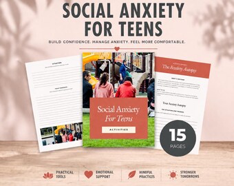 Social Anxiety Workbook for Teens, CBT Coping Skills, Mental Health Activities (Canva Template)