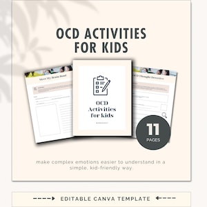 OCD-aktiviteter för barn Canva-mall, KBT-terapi-arbetsblad, utskrivbara psykiska hälsoproblem