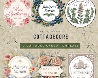 Pacchetto logo Cottagecore, logo vintage botanico, farmacia floreale, kit di branding, download immediato