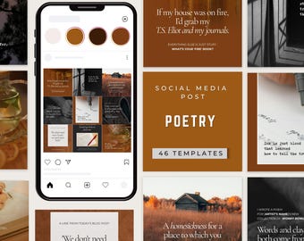 Poetry Social Media Canva Templates | Instagram Post Bundle for Authors & Writers | Bookstagram Marketing Kit | 46 Editable Posts
