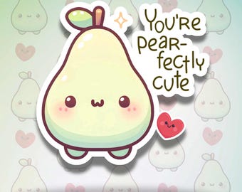 Clipart di pere kawaii, detto divertente, adesivo (download digitale PNG)