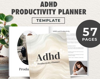 Modello di pianificatore ADHD / Quaderno di lavoro di 57 pagine (modificabile con Canva, PDF stampabile)