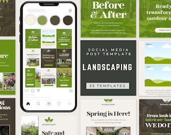 Modelli Canva per la progettazione del paesaggio, post sui social media per la cura del giardino e del prato (download digitale)