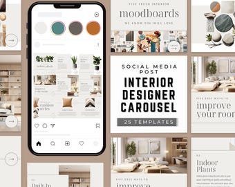 Interior Designer Carousel Templates  25 Canva Social Media Post Templates Marketing & Promotion Tool for Interior Decorators, Stylists
