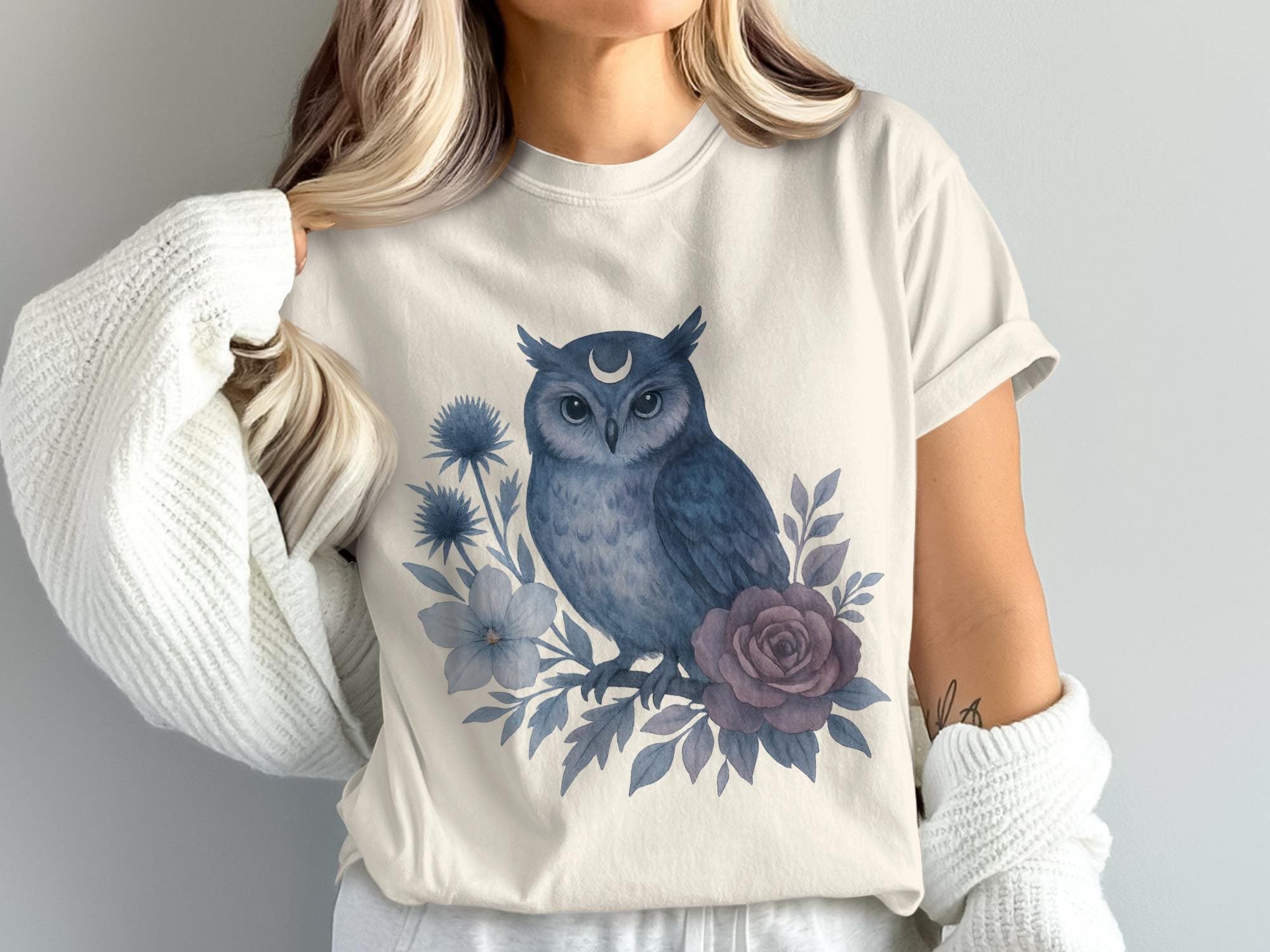 Owl PNG, Floral Owl, Moon Owl, Sublimation Png, Digital Download, Celestial Owl, Flower Owl, Owl Cli