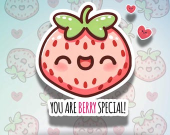 Clipart di fragole Kawaii: divertente adesivo PNG di frutta (download digitale)