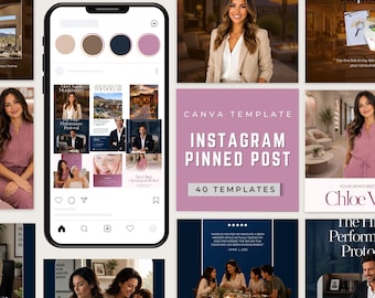 Instagram Pinned Post Canva Templates, 40 Social Media Branding Templates, Realtor Instagram Kit,  Coach Content Bundle, Editable Canva