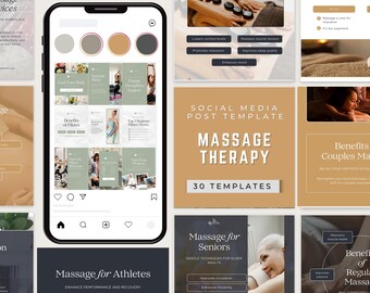 Massage Therapy Social Media Templates | 30 Canva Post Templates for Medspa, Wellness, IV Hydration, Skincare & Business Growth