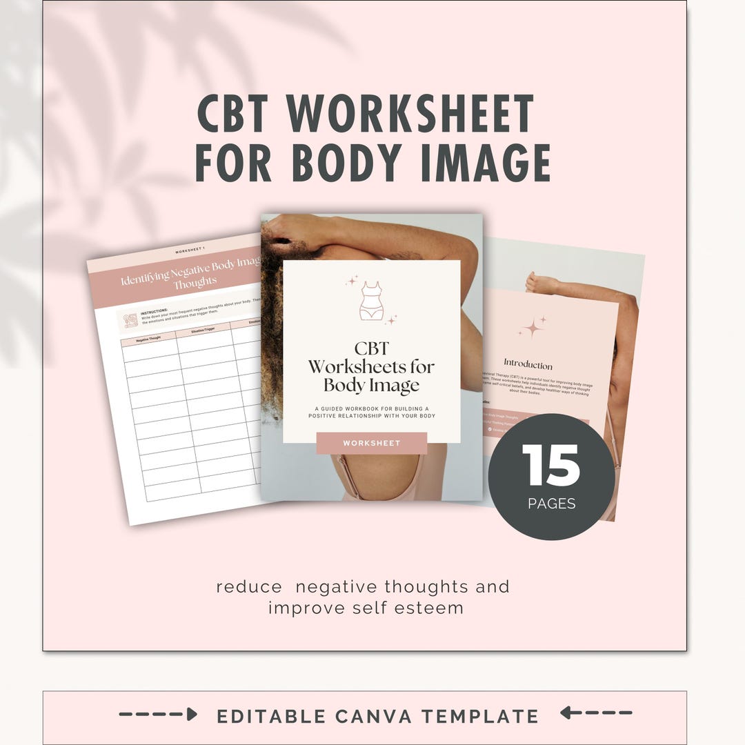 CBT Body Image Workbook, Self Esteem Journal, Anxiety Thought Log ...