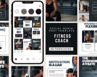Modelli per social media per personal trainer, post Instagram per palestre, kit per il branding del benessere (Canva)