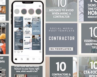 Post per i social media di imprese edili, modelli Instagram, social media per aziende di costruzioni, modello Canva per il marketing edile (download digitale)