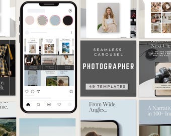Photography Seamless Carousel Canva Templates | Instagram Puzzle Feed | Photographer Social Media Kit | 49 Editable Posts